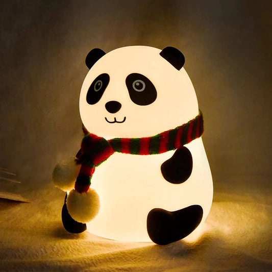 Cute Nursery Decor Silicone Panda Bear Night Light for Bedroom with 7 Color Change LED Lamp.