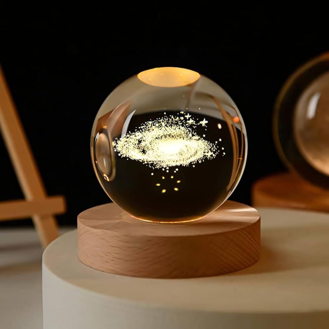 3D Crystal Night RGB Lamp Ball with Wooden Base Multi Designs