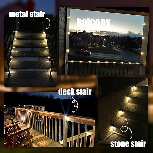 8 Pack LED Solar Step Lights Outdoor Waterproof Solar Stair Lights Solar Powered Deck Lights Auto On/Off (Warm White) (8))