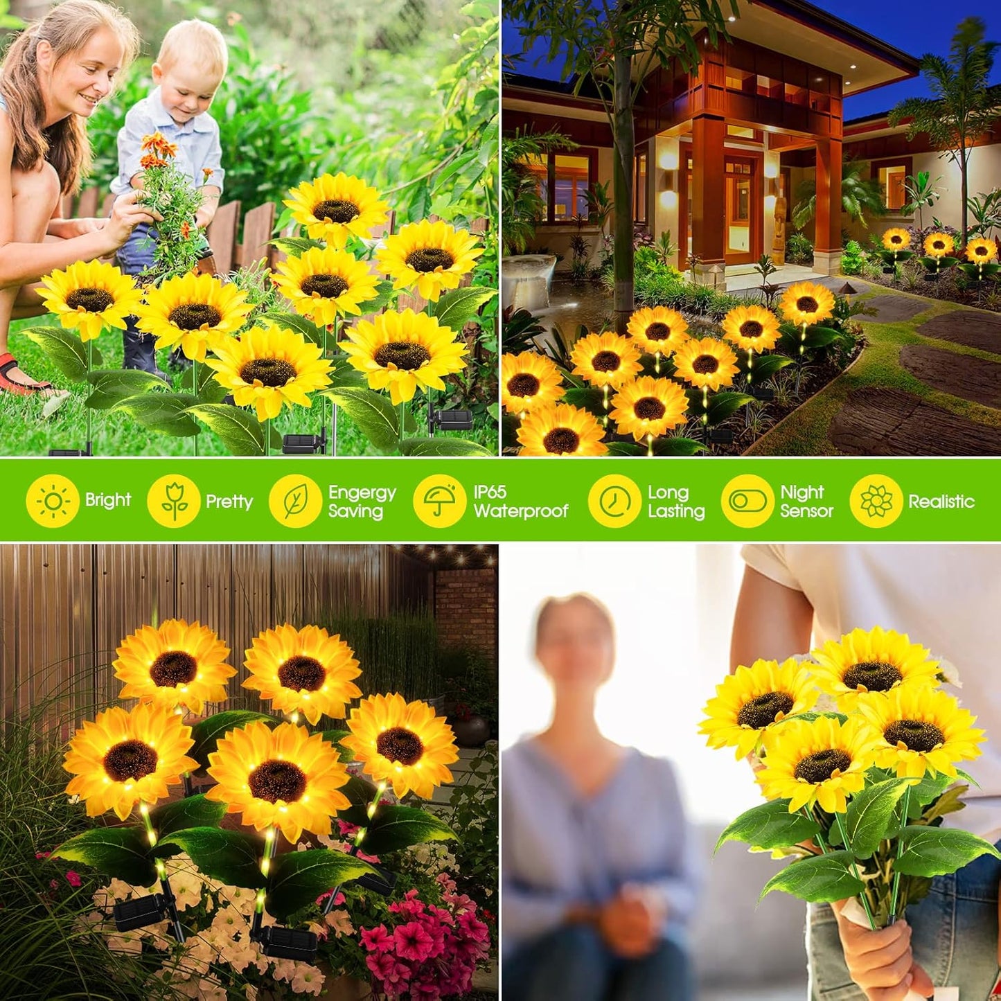 Solar Lights Outdoor Garden Decor, 3 Pack Realistic Sunflower Solar Lights