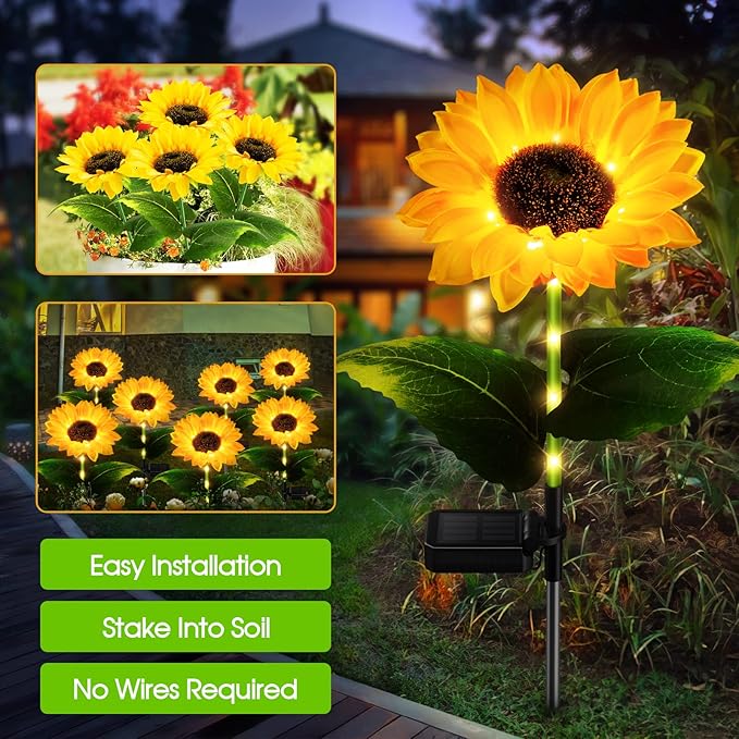 Solar Lights Outdoor Garden Decor, 3 Pack Realistic Sunflower Solar Lights